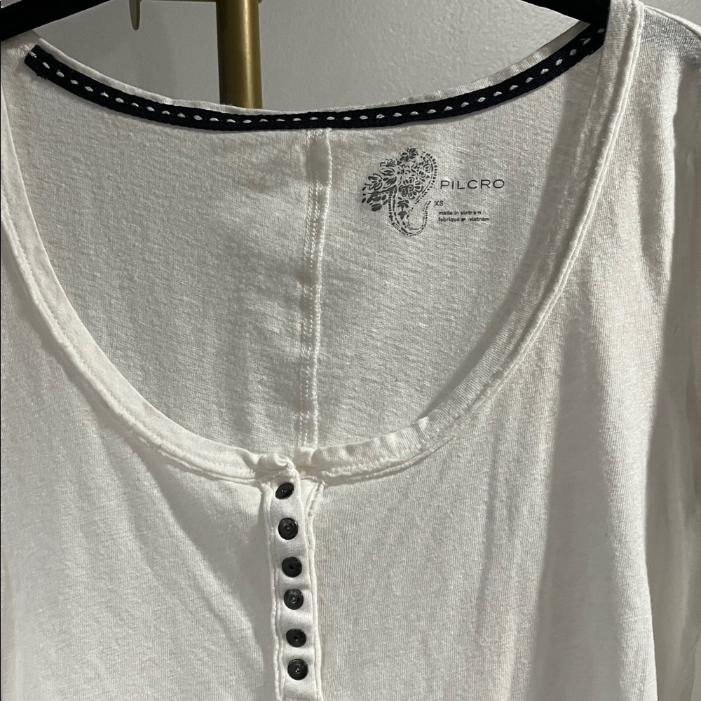 Anthropologie Pilcro White Long Sleeve Henley top - Picture 3 of 6